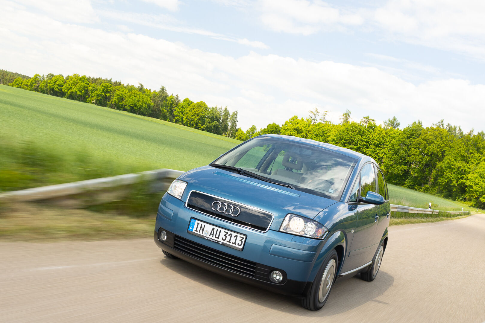 Leading light: the Audi A2 launched 25 years ago - The Audi A2 was launched in 2000 – 25 years ago. The picture shows the Audi A2 1.2 TDI as the world’s first four-door three-liter car, dynamic outdoor shot, front three-quarter view.