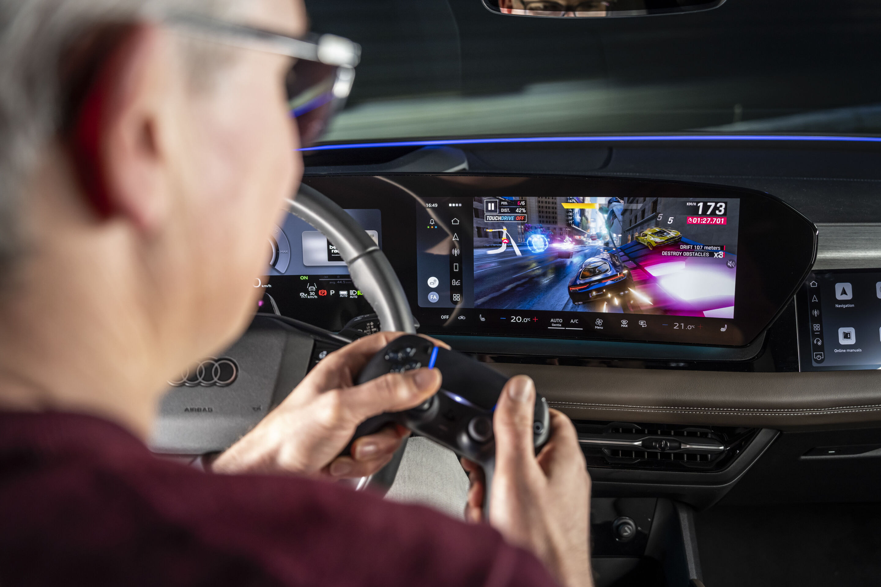 Updates for five Audi model series: more emotion, comfort, and features in store - The infotainment system supports Bluetooth connections for external game controllers, allowing games to be played conveniently on the MMI passenger display.