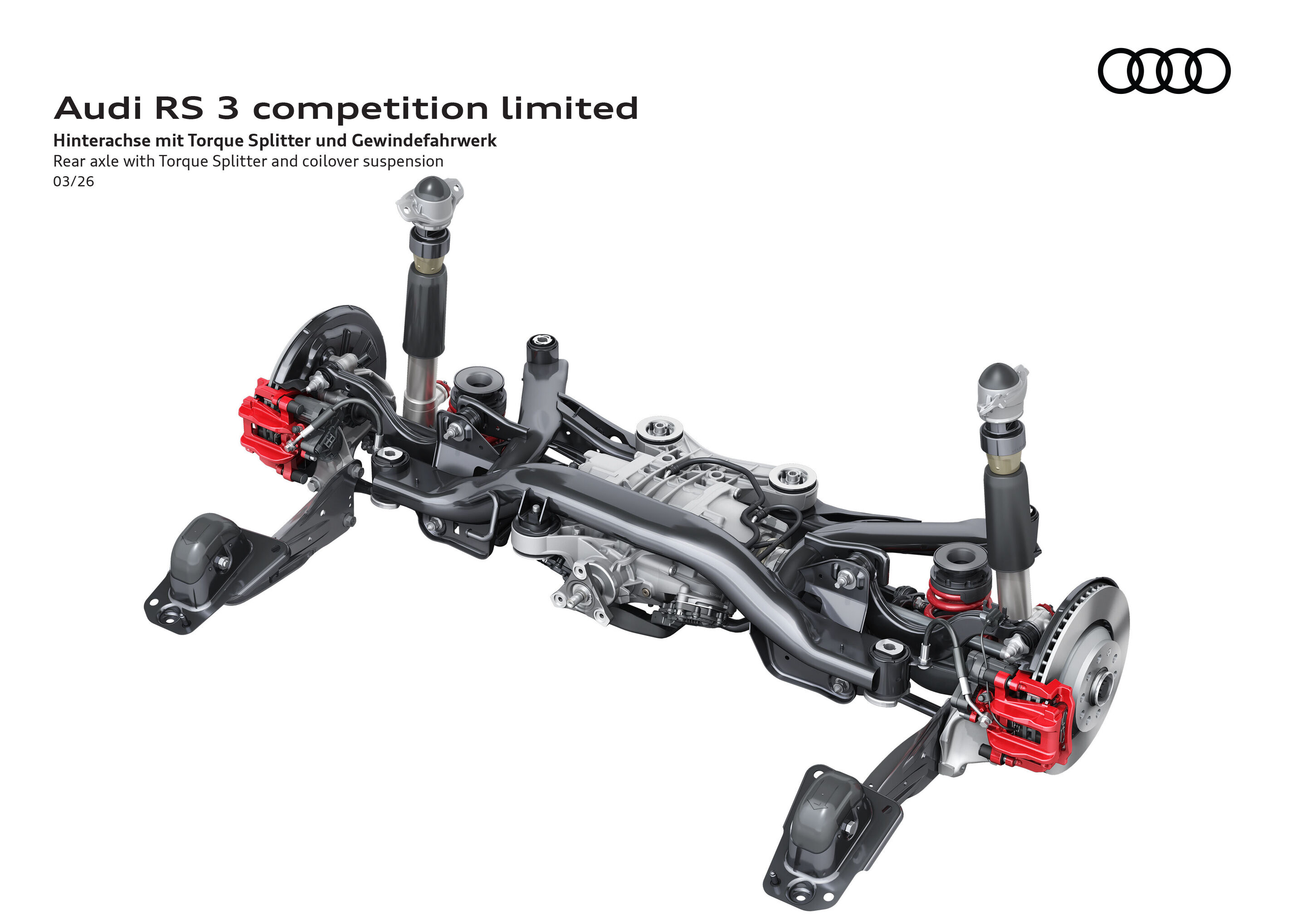 Illustration - Audi RS 3 competition limited - At the rear, larger diameter dampers with thicker rods ensure stable mounting and rigidity compared to the series model.