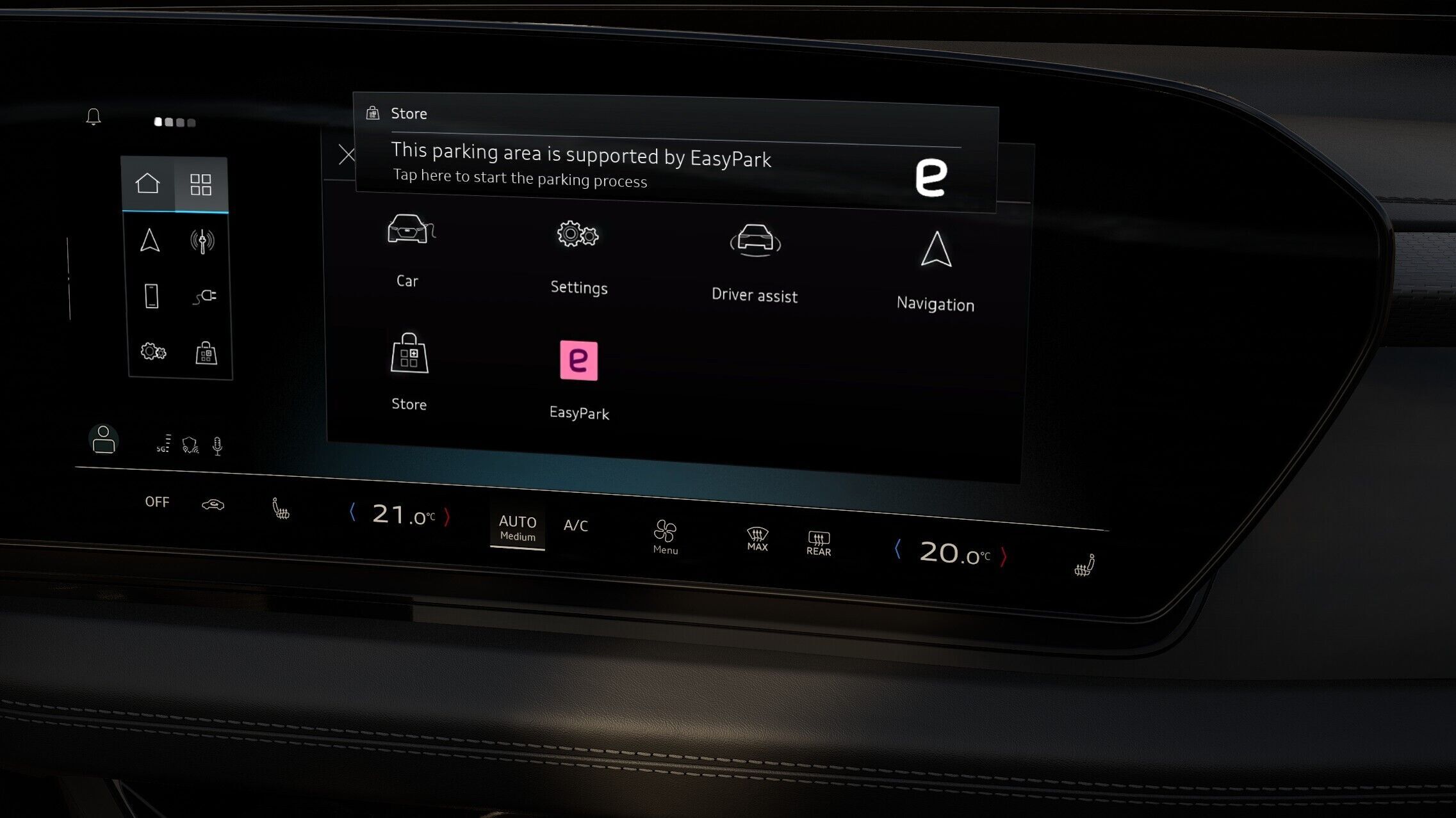 More convenient, faster, contactless: Audi integrates new apps for parking, charging, and fueling - The MMI display shows the message “This parking area is supported by EasyPark.” Customers can start the parking process directly with a tap – convenient...