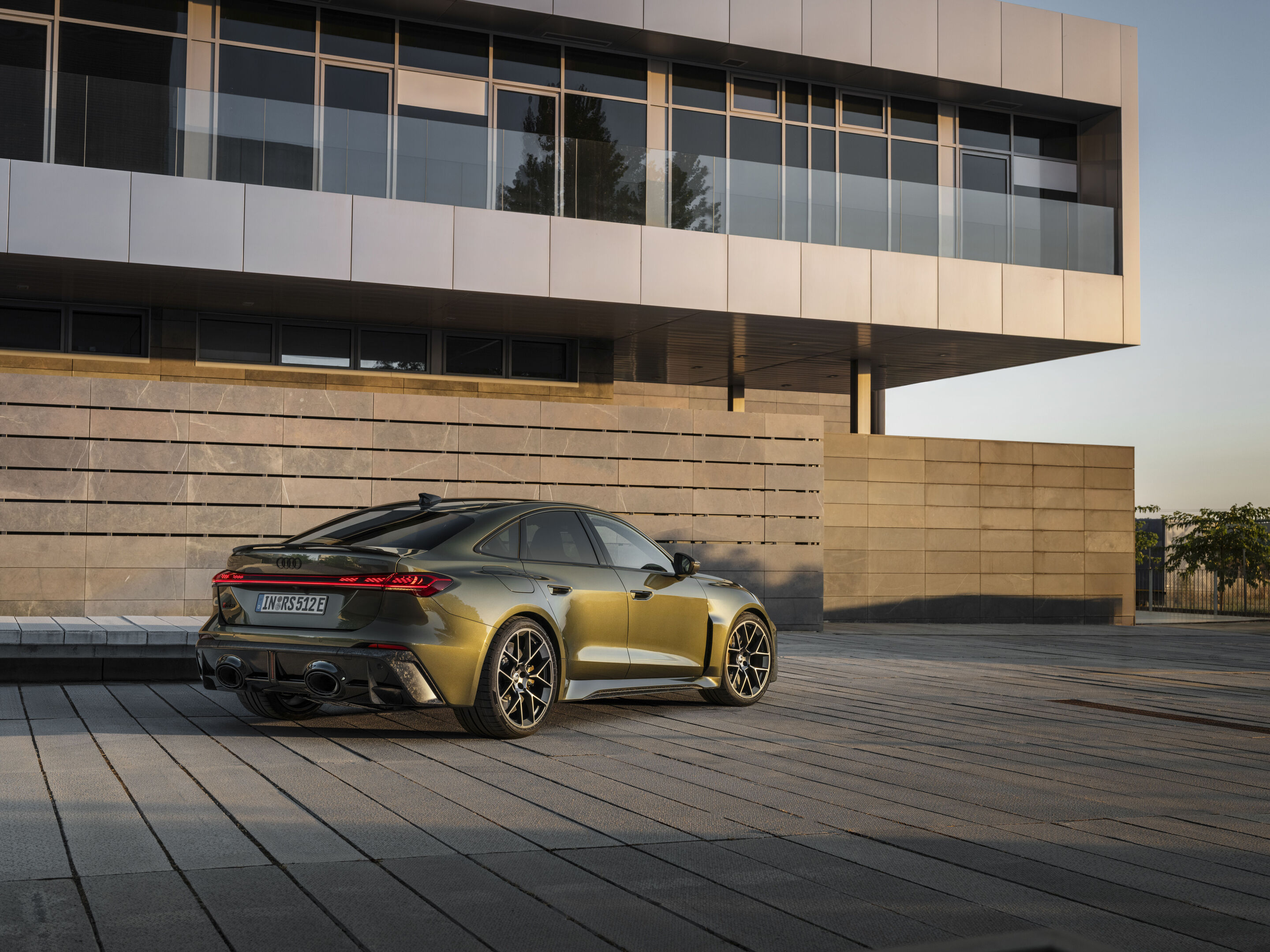 Audi RS 5 Sedan - Bedford green metallic, outdoor static photo, exterior, three-quarter rear view