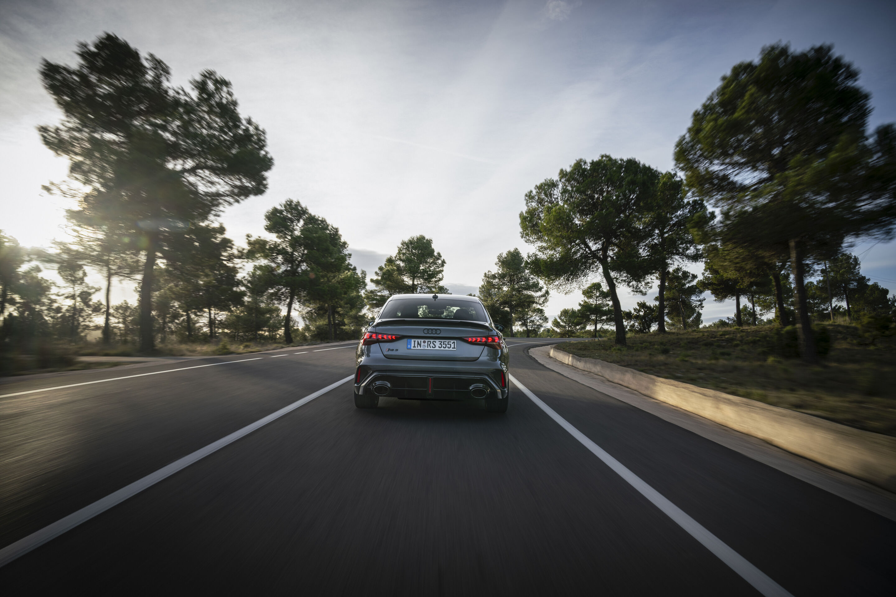 Audi RS 3 Sedan competition limited - Daytona gray pearl effect, dynamic photo, exterior, rear view