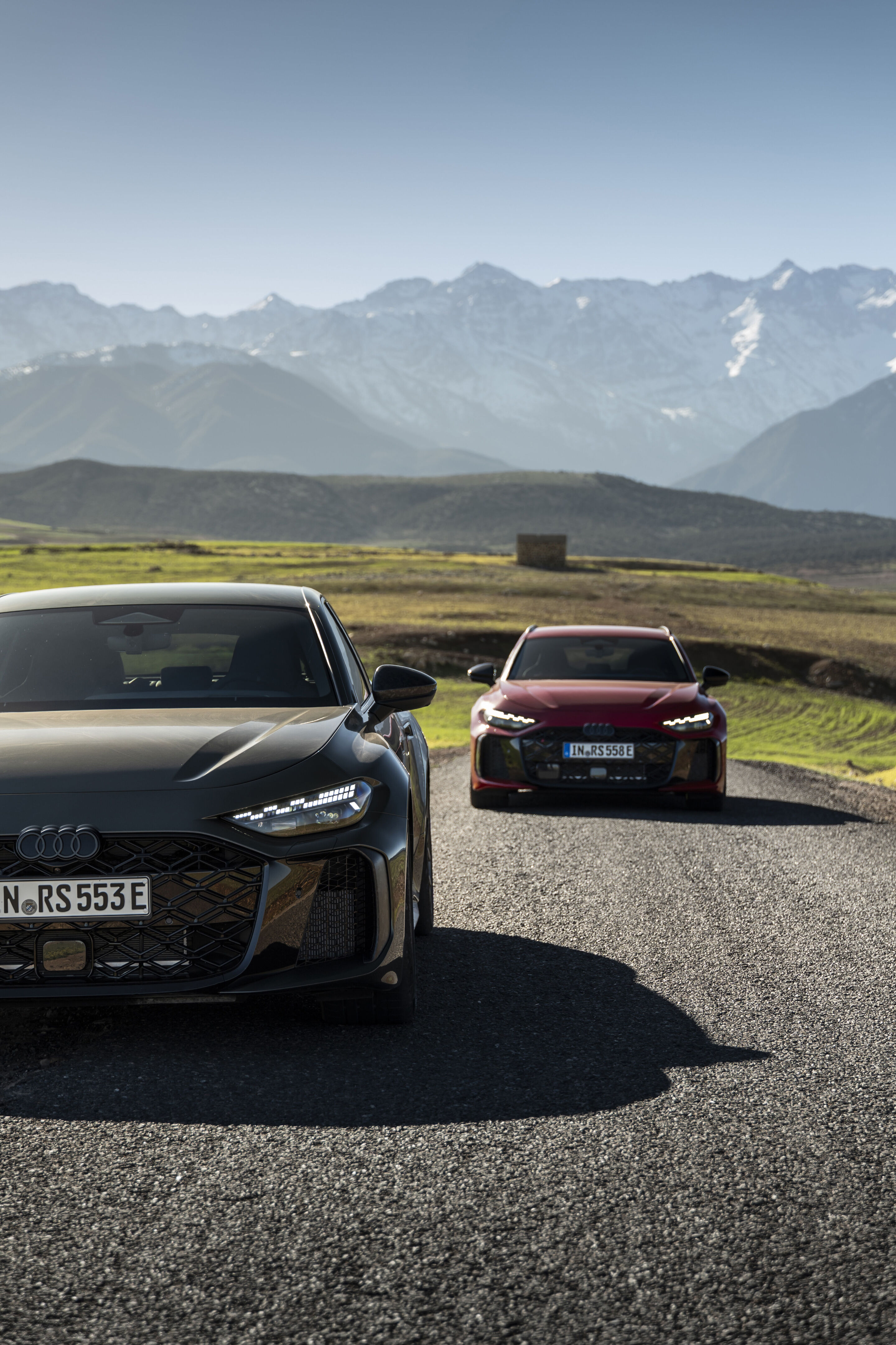 Audi RS 5 Sedan / Audi RS 5 Avant - The Audi RS 5 on a mountain road in the Atlas Mountains – two models demonstrating confident performance.