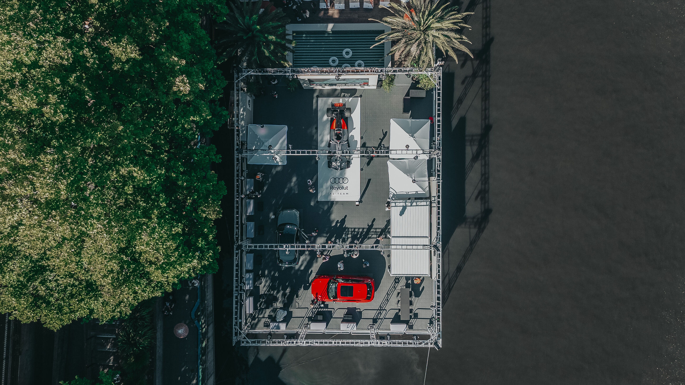 Audi makes its Formula 1 debut - The floating venue AFLOAT on the Yarra River in central Melbourne serves as the team's public headquarters during the Australian Grand Prix weekend.