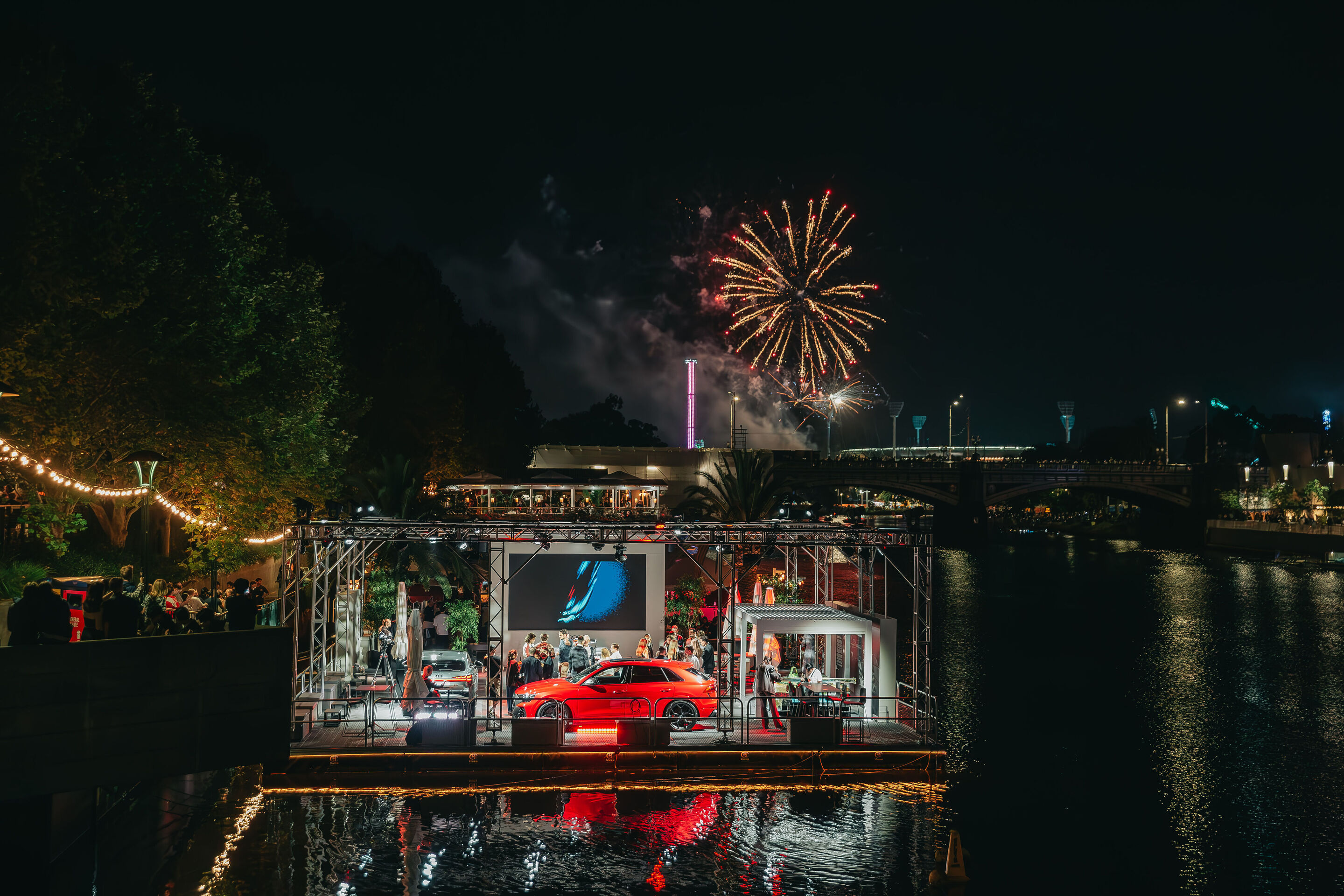 Audi makes its Formula 1 debut - The floating venue AFLOAT on the Yarra River in central Melbourne serves as the team's public headquarters during the Australian Grand Prix weekend.