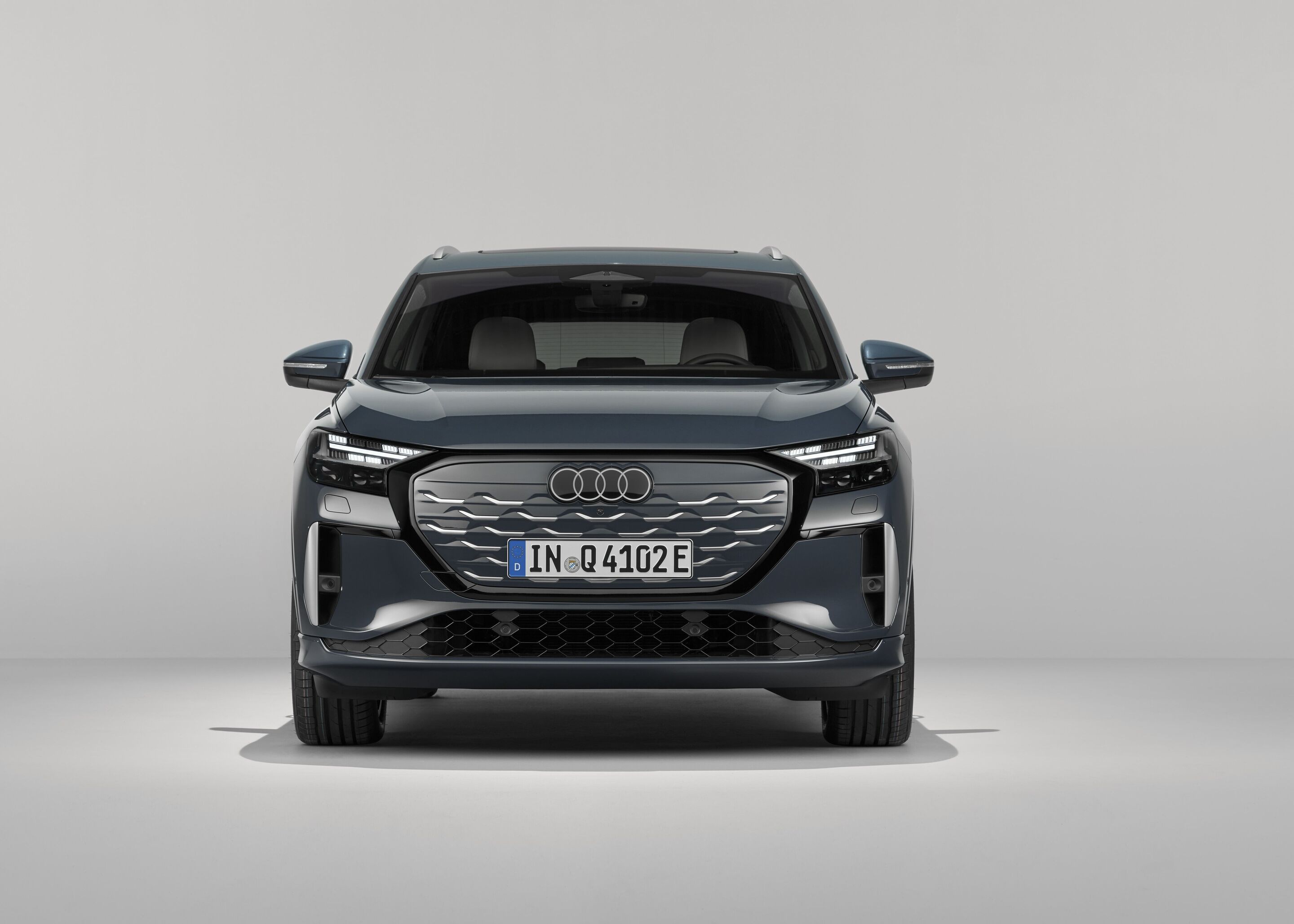Audi Q4 SUV e-tron - Lavender gray, studio static photo, exterior, front view
