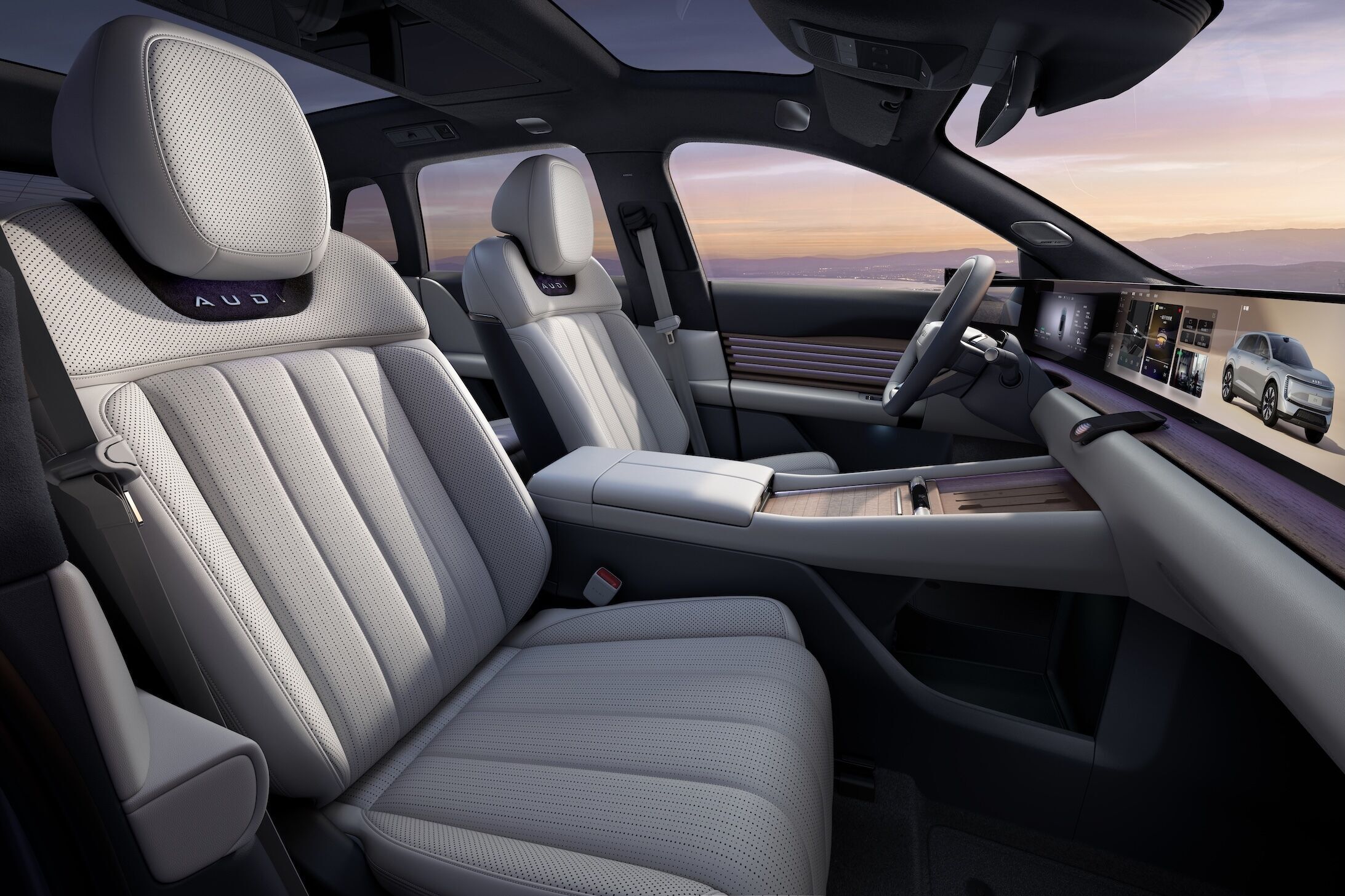 Audi auf der Auto China 2026 - Outdoor-Standaufnahme, Interieur des Audi E7X