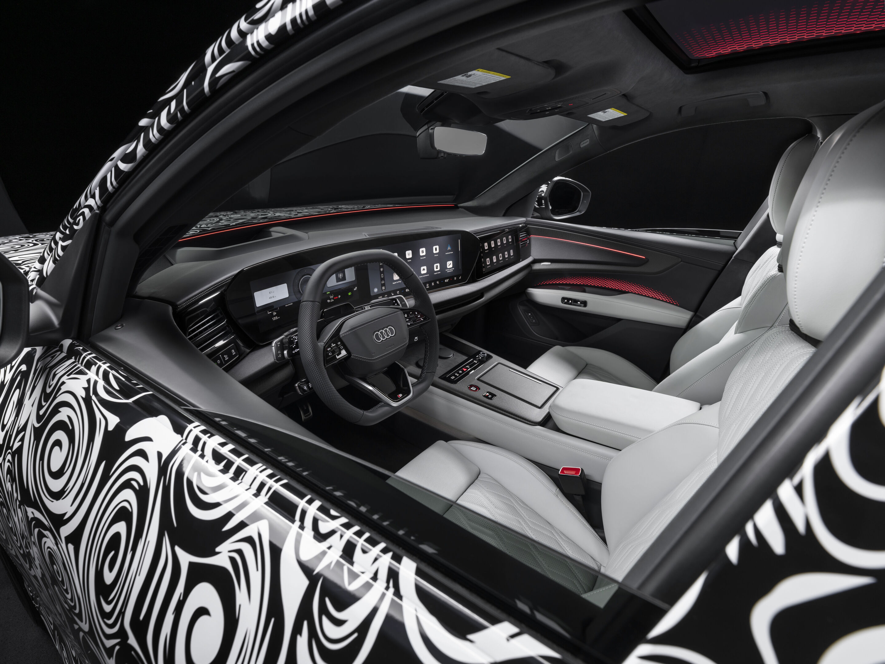 Audi Q9 - Studioaufnahme, Interieur, Lenkrad, Digital Stage, Sportsitze vorn