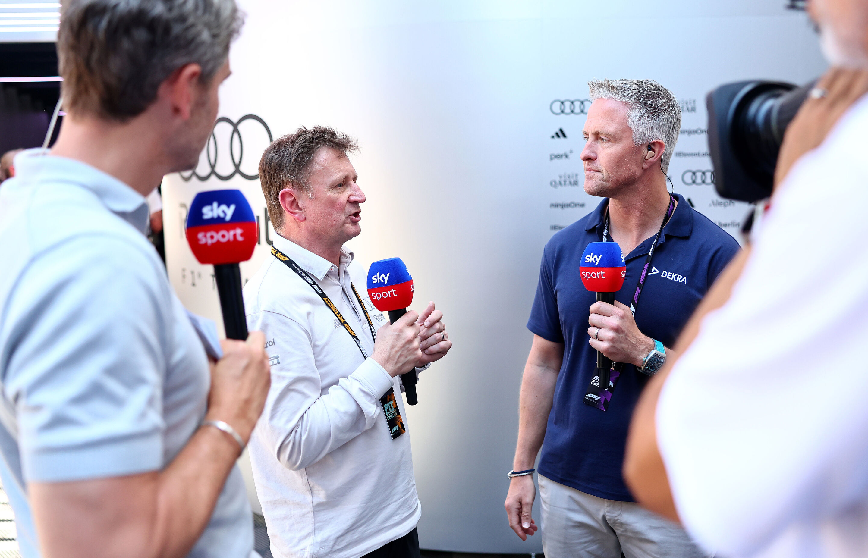 Audi Revolut F1 Team: Barcelona Grand Prix - Allan McNish with Sky expert Ralf Schumacher