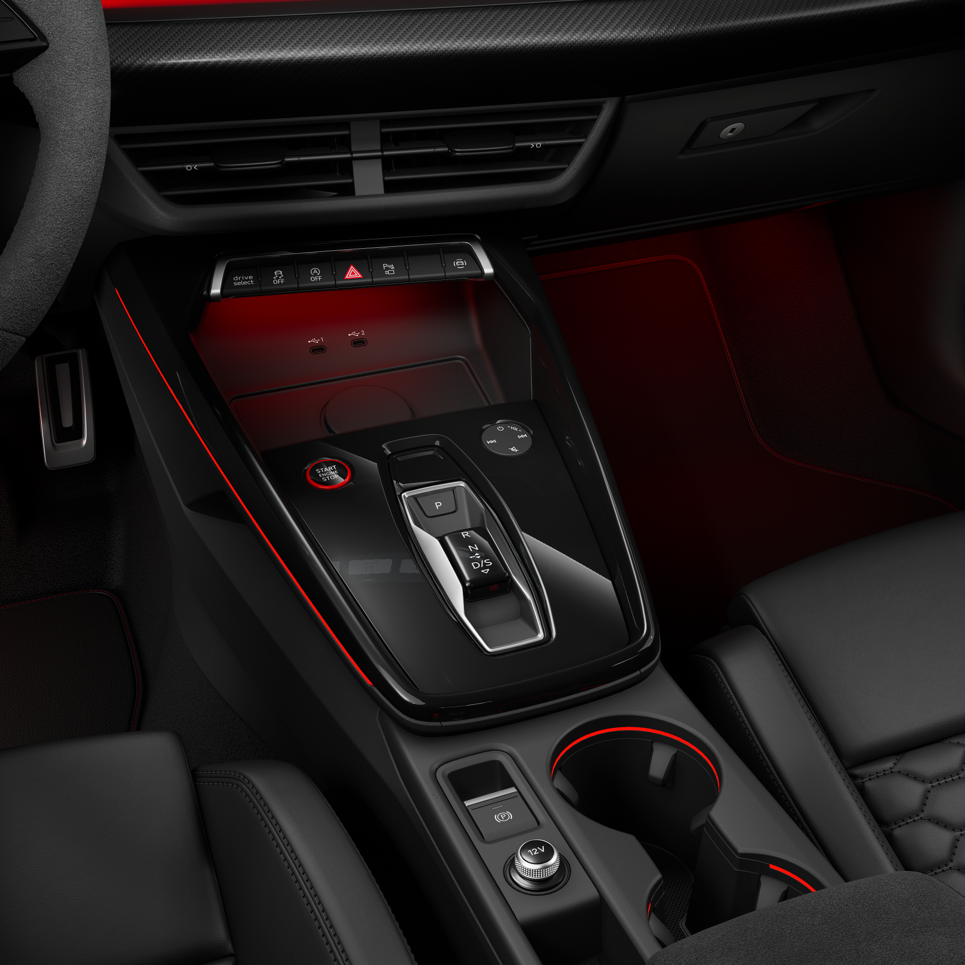 Audi RS 3 Limousine - Studioaufnahme, Interieur, Ablagen