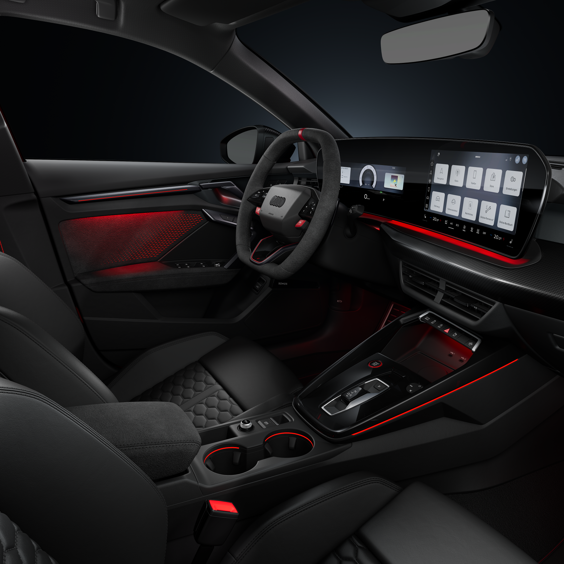 Audi RS 3 Limousine - Studioaufnahme, Interieur, Cockpit und Lenkrad