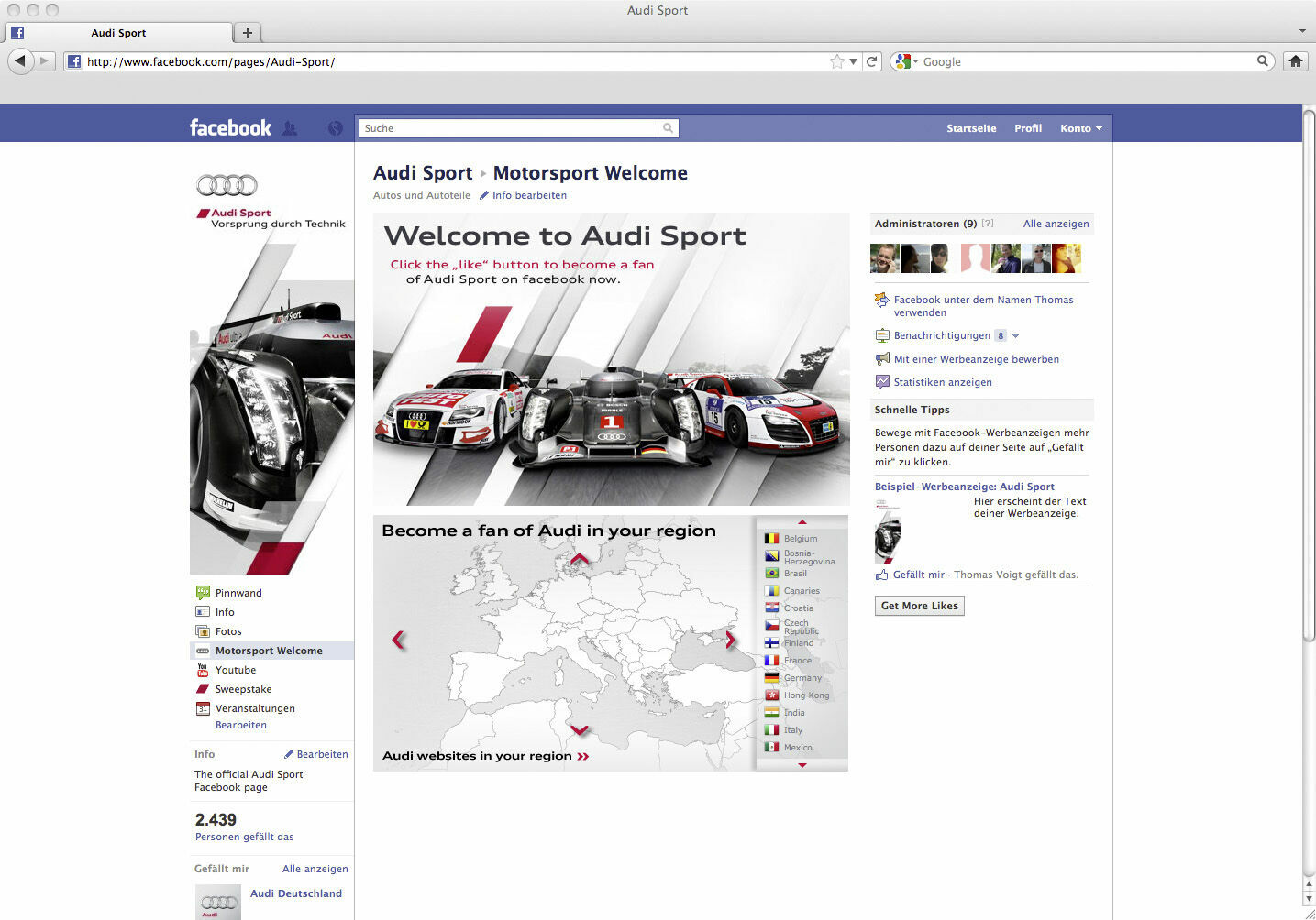 Audi Sport startet Facebook-Auftritt