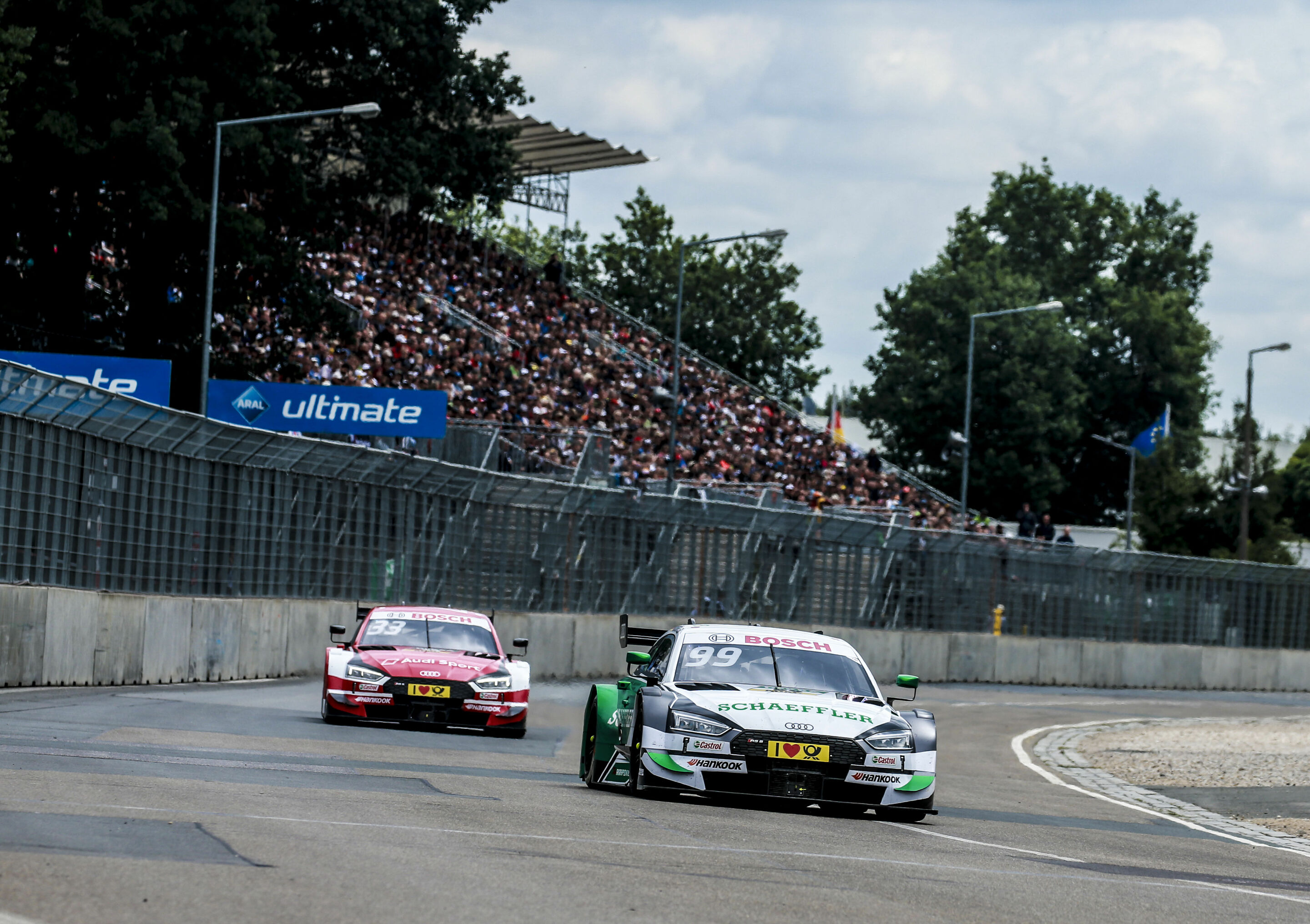 DTM Norisring 2018 - Schaeffler Audi RS 5 DTM #99 (Audi Sport Team Phoenix), Mike Rockenfeller, Audi Sport RS 5 DTM #33 (Audi Sport Team Rosberg), René Rast