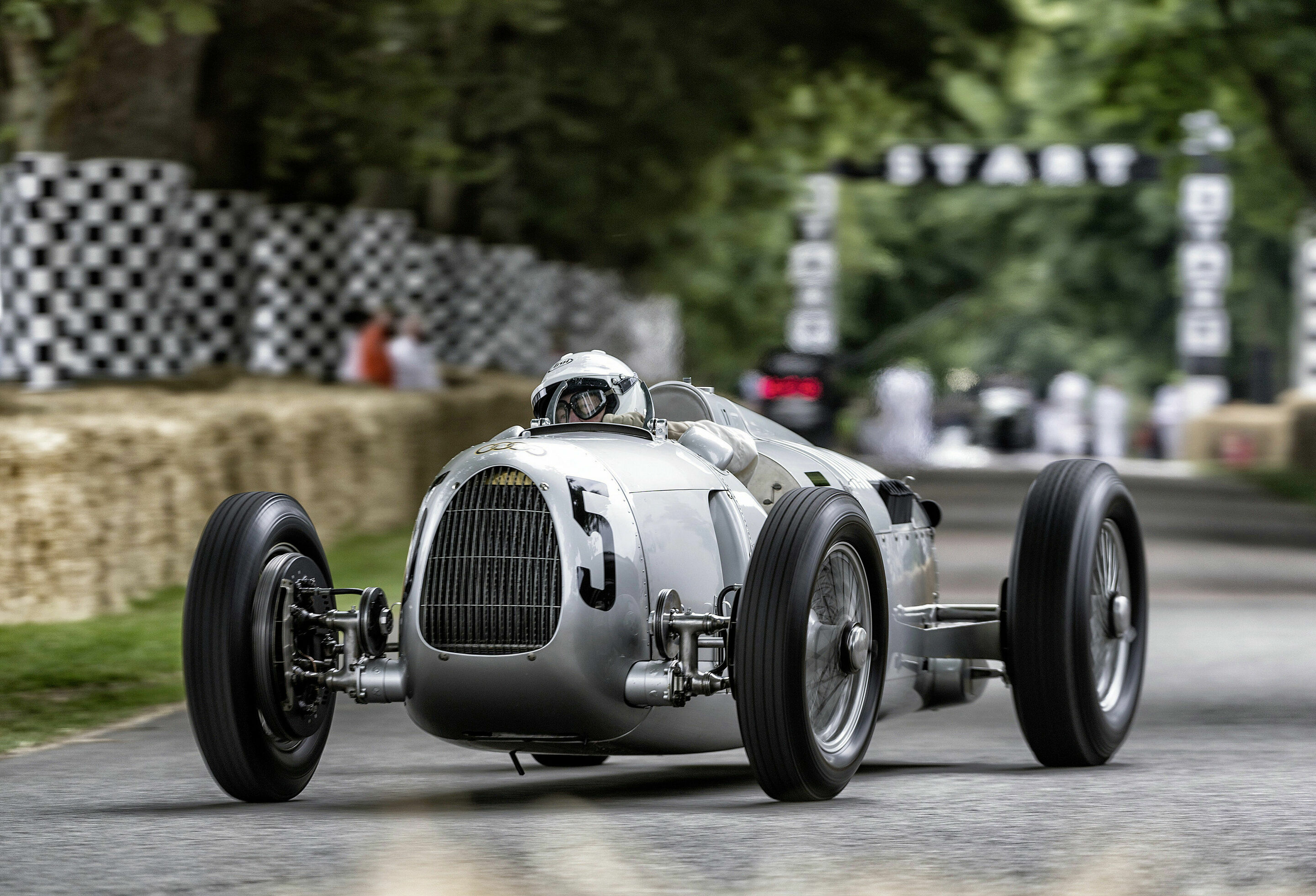Audi Tradition in an Auto Union Silver Arrow  at the silver jubilee