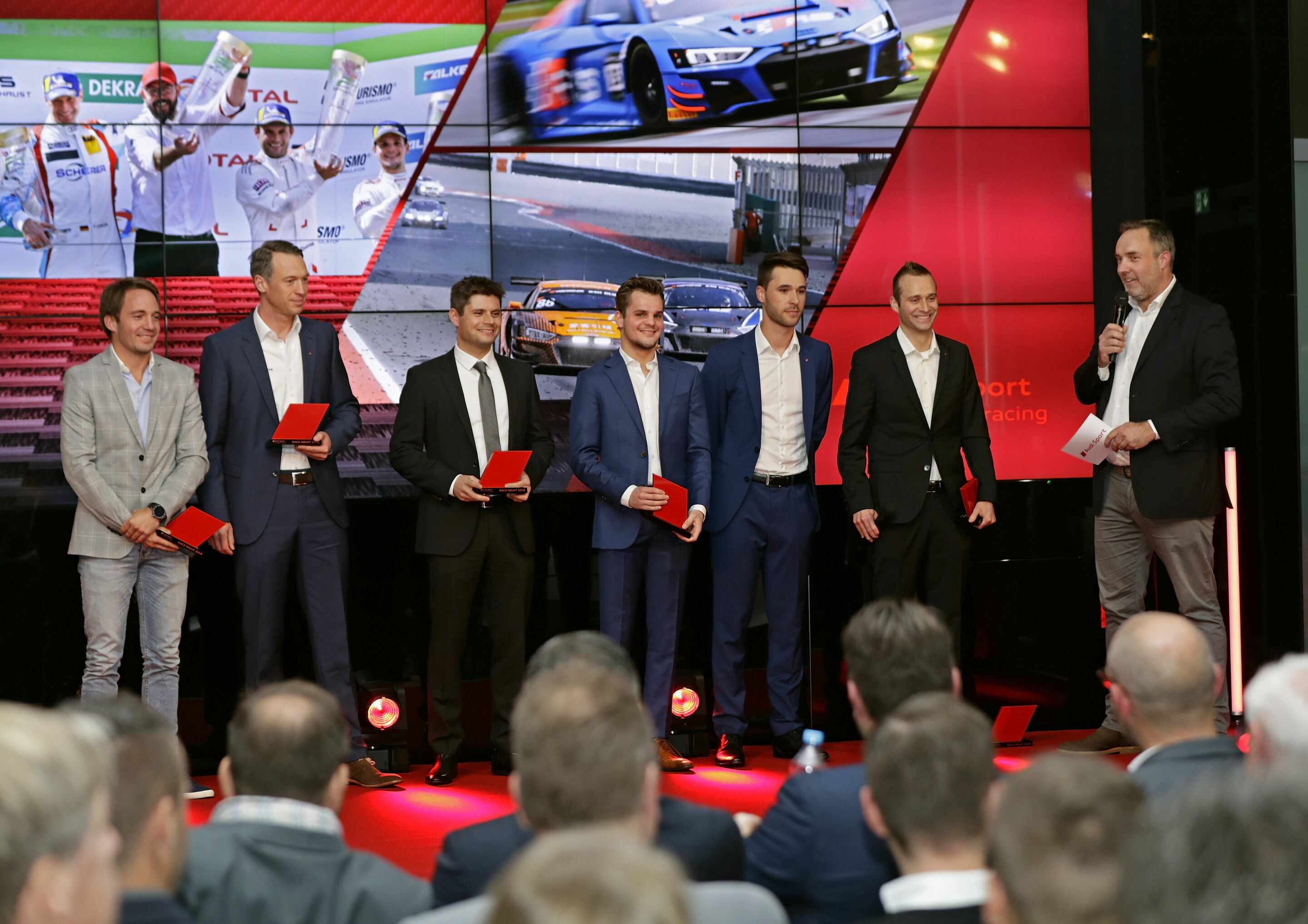 Audi Sport customer racing Race Night 2019 - Frédéric Vervisch, Frank Stippler, Pierre Kaffer, Dries Vanthoor, Kelvin van der Linde, Christopher Haase, Patrick Simon