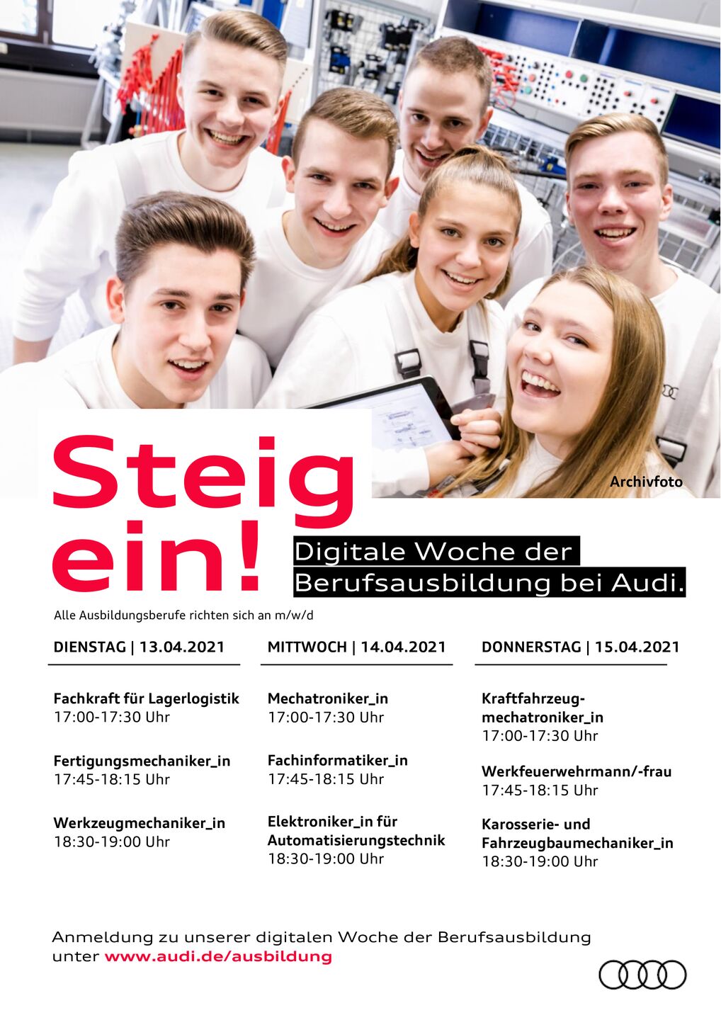 Termine zur digitalen Woche der Berufsausbildung bei Audi Neckarsulm
