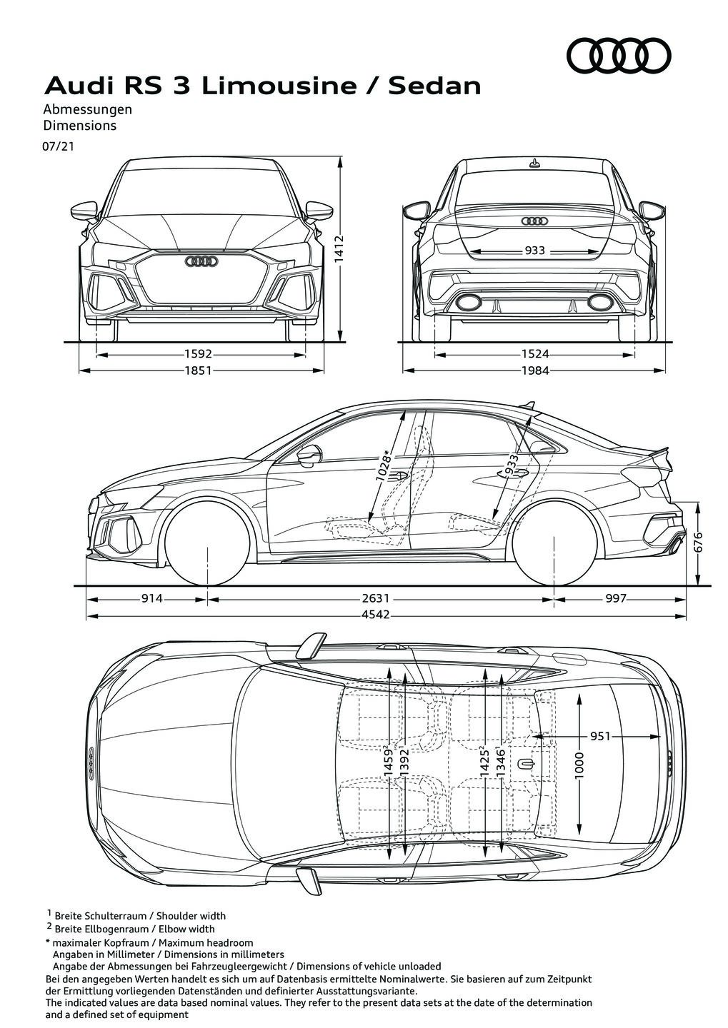 Abmessungen RS 3 Limousine