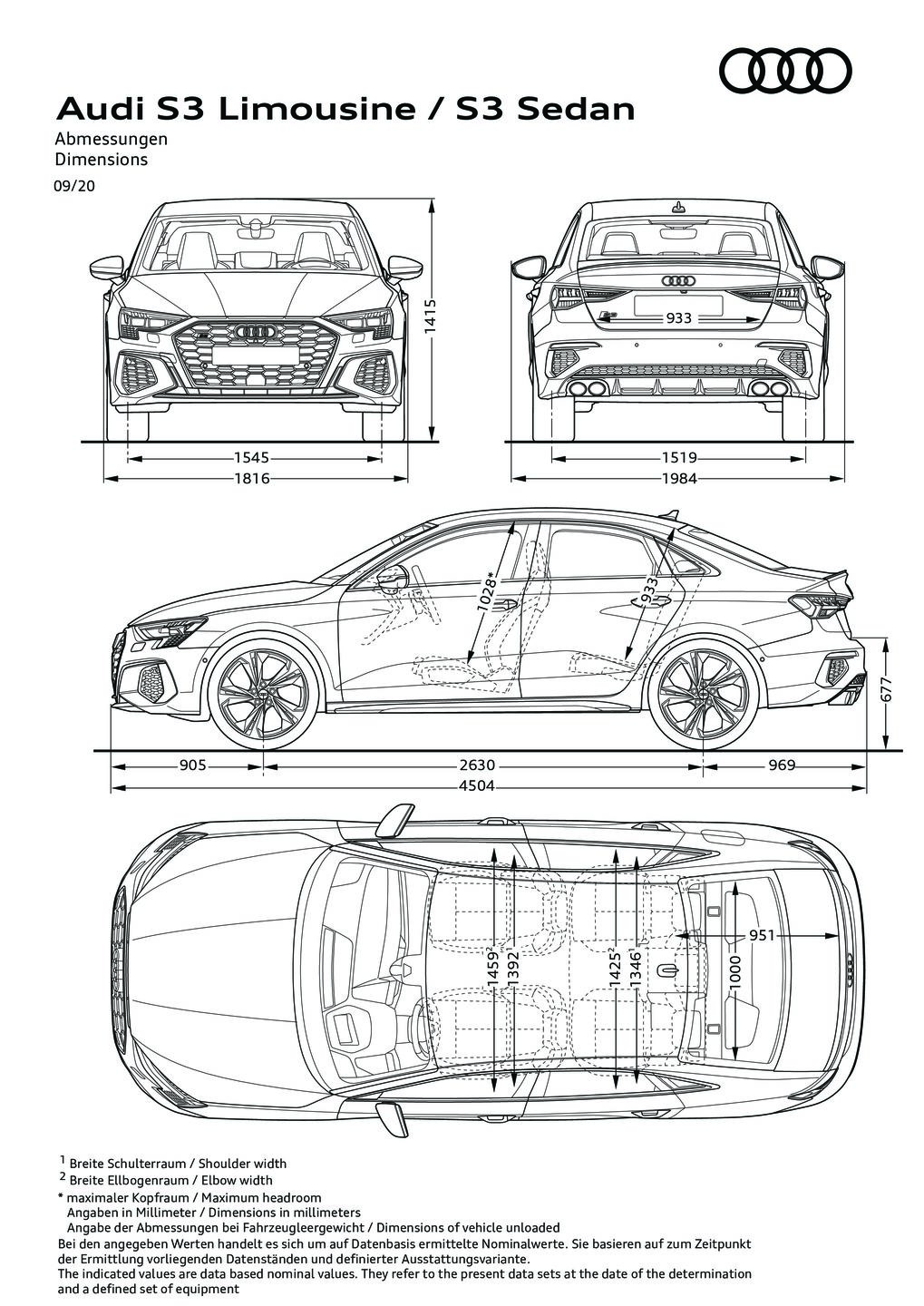Abmessungen S3 Limousine