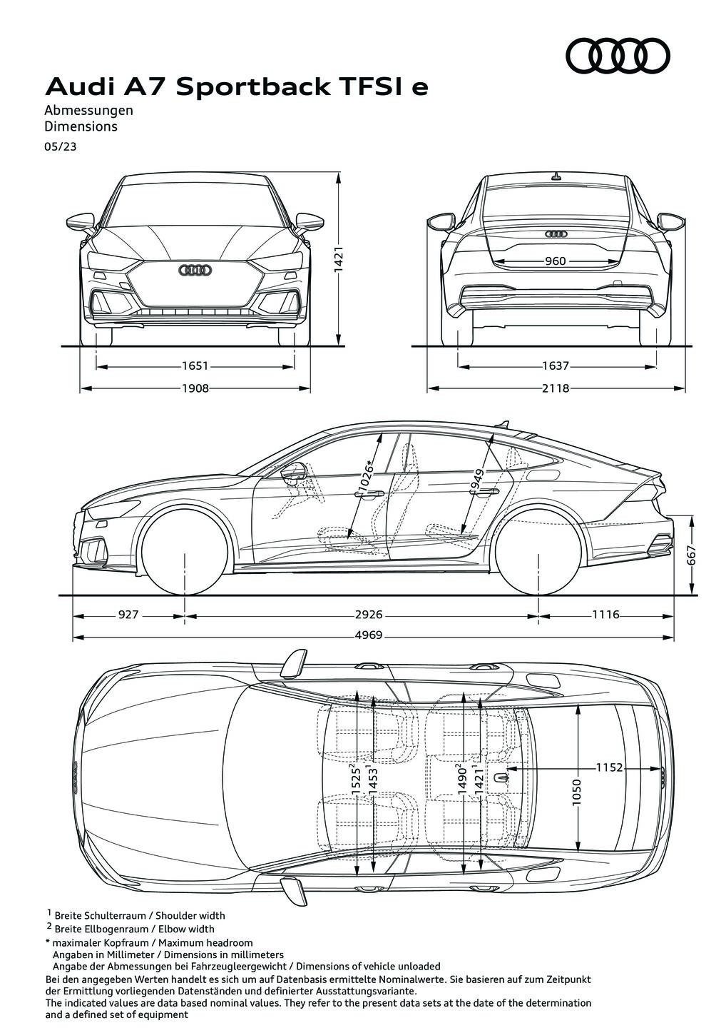 Abmessungen A7 Sportback TFSI e