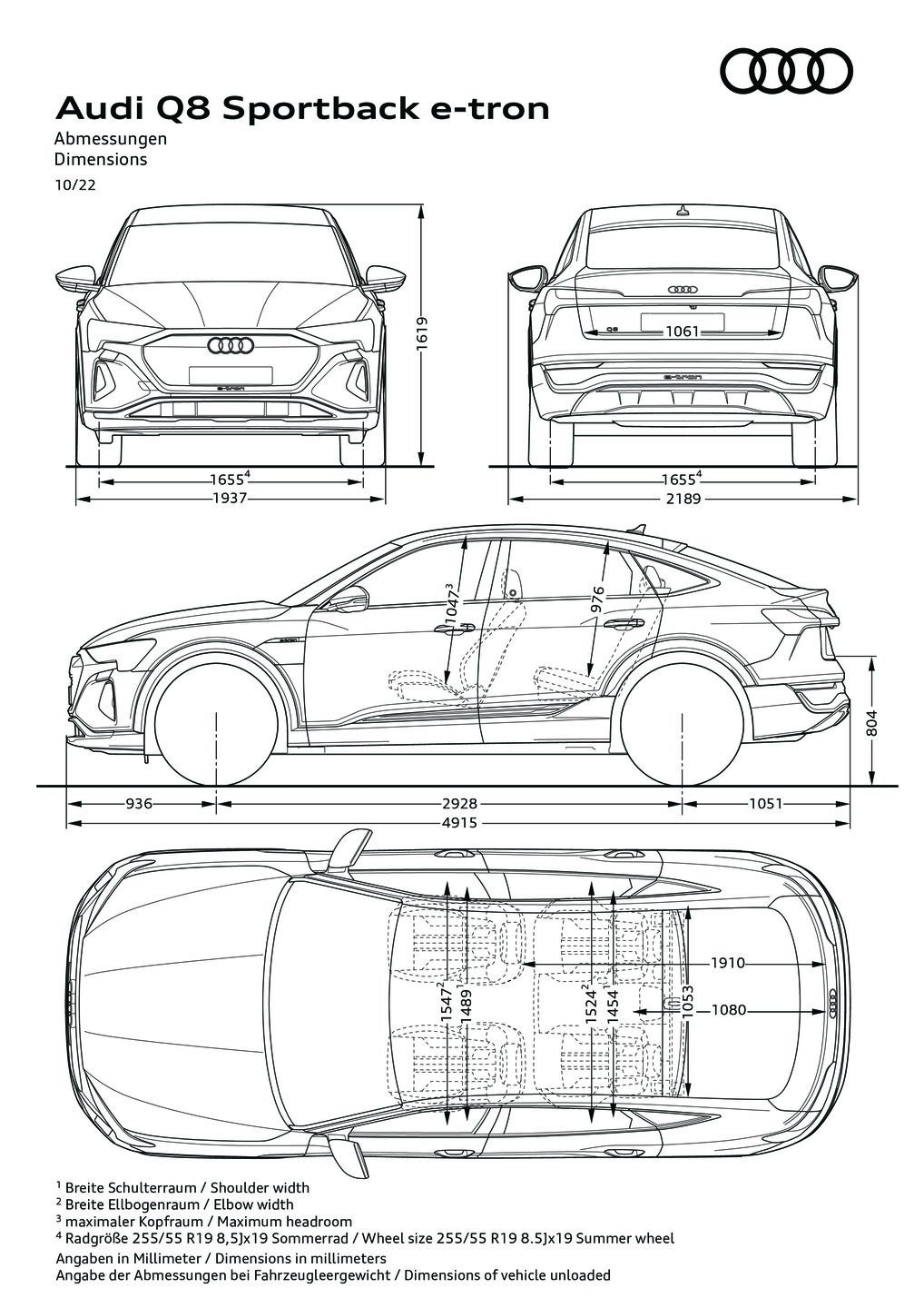 Dimensions Q8 Sportback etron Audi MediaCenter