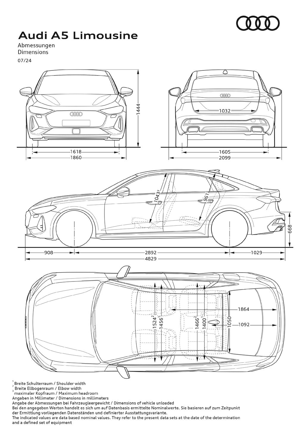 Abmessungen Audi A5 Limousine Audi MediaCenter