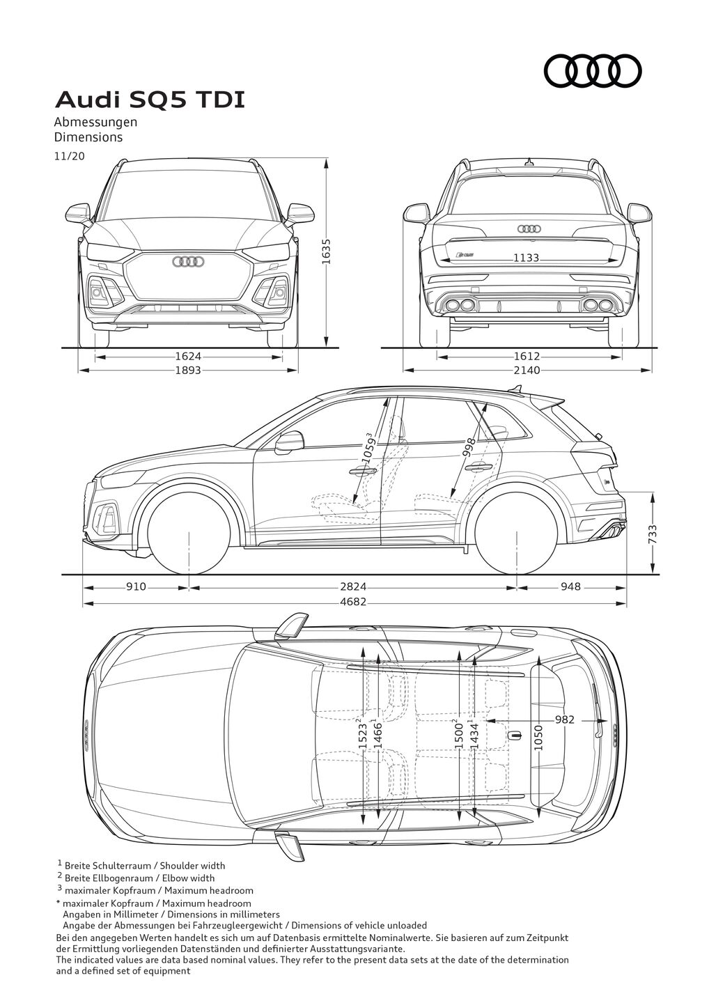 Dimensions Audi SQ5 TDI (until 2024)