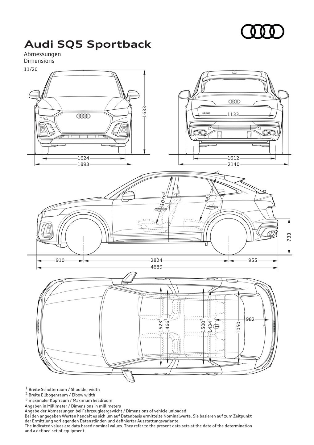 Abmessungen Audi SQ5 Sportback TDI (bis 2024)