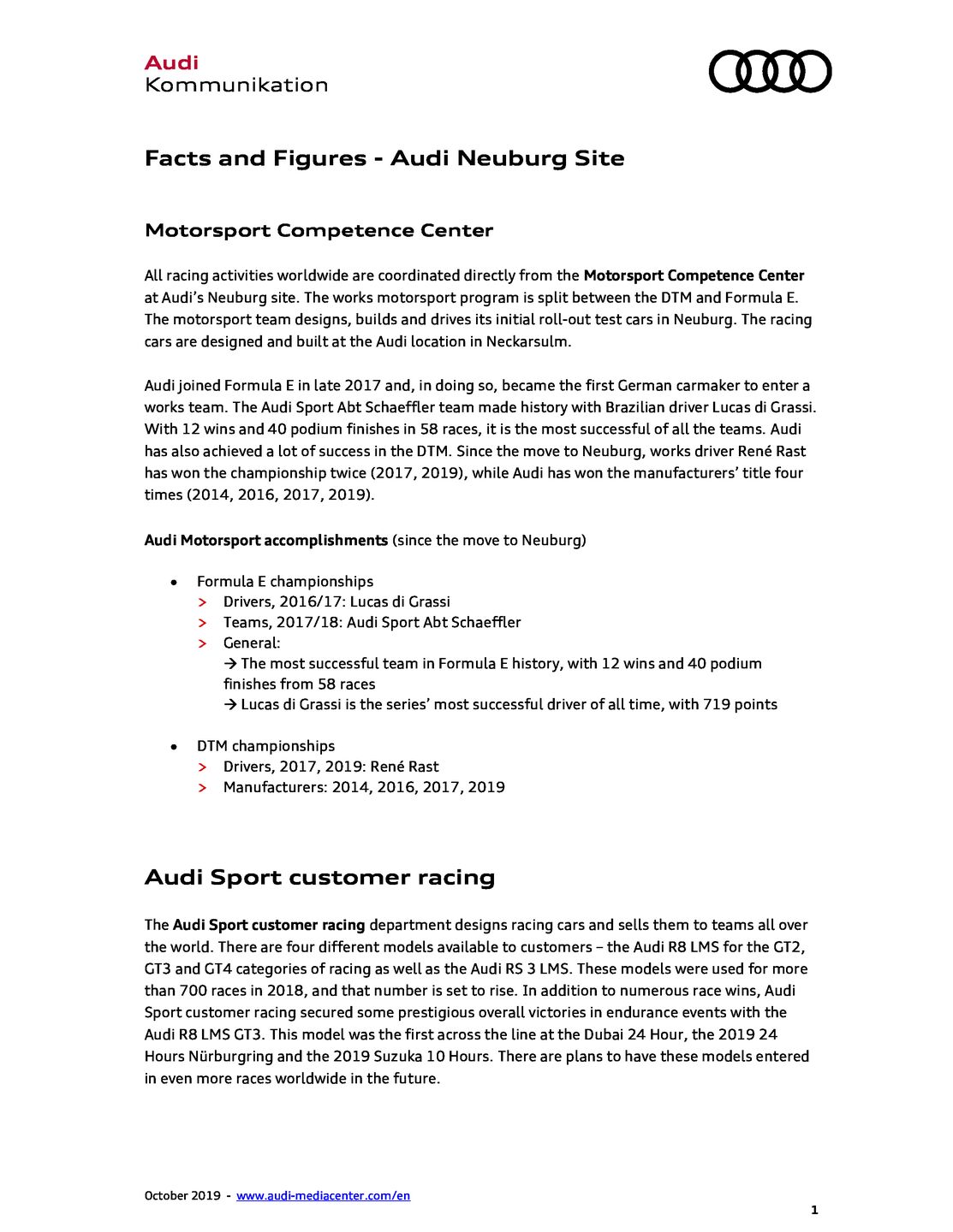 Facts and Figures - Audi Neuburg Site