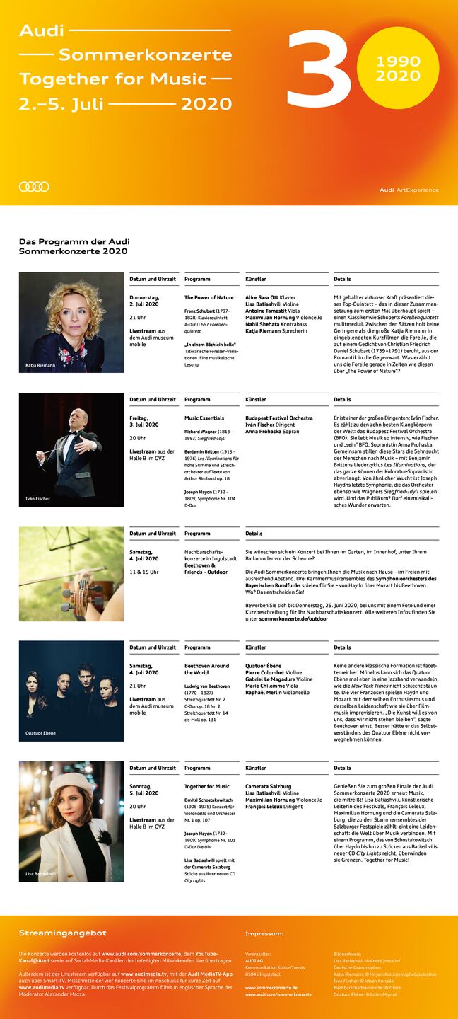 Programm “Together for Music” Audi Sommerkonzerte 2020