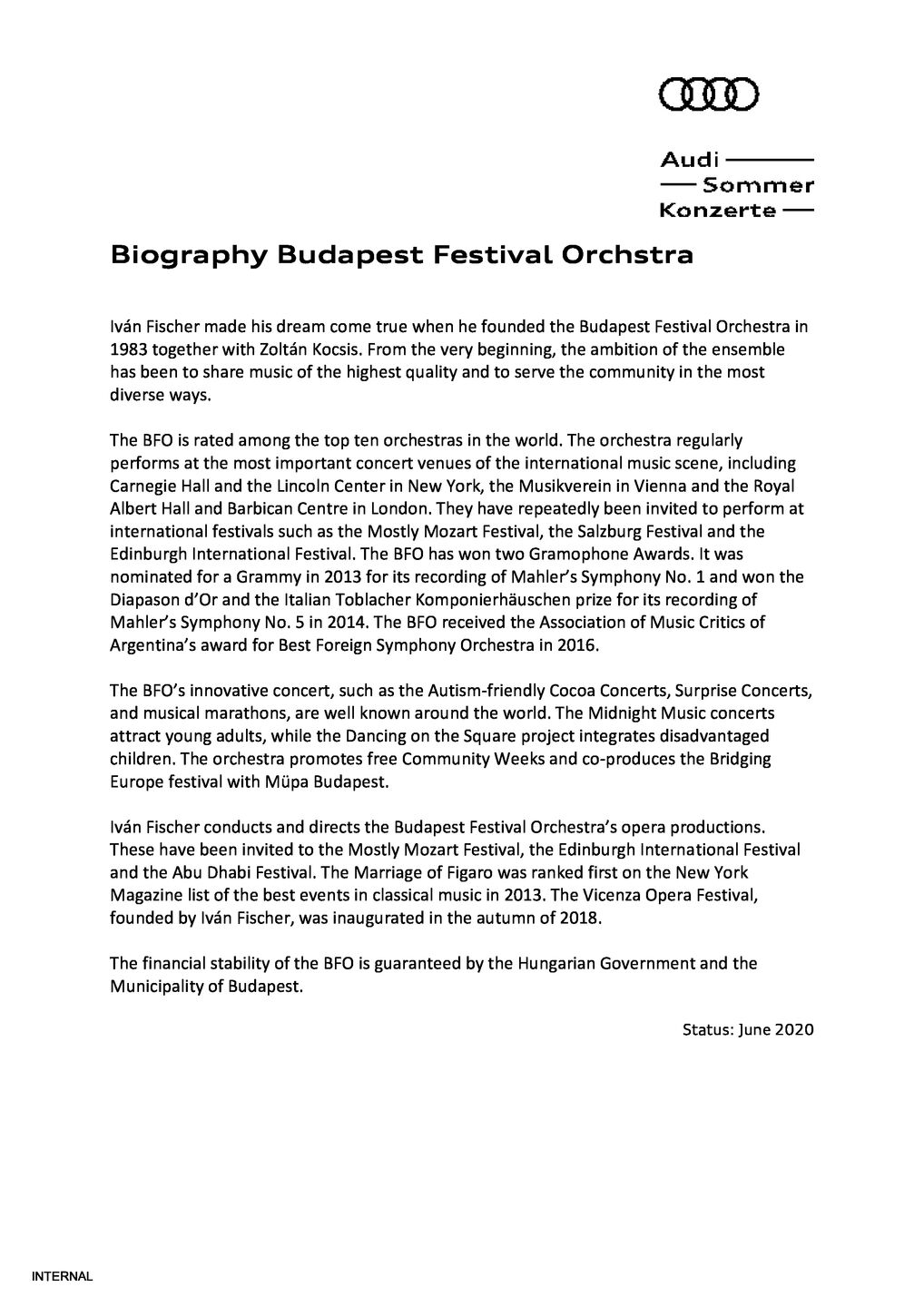 Biography Budapest Festival Orchstra