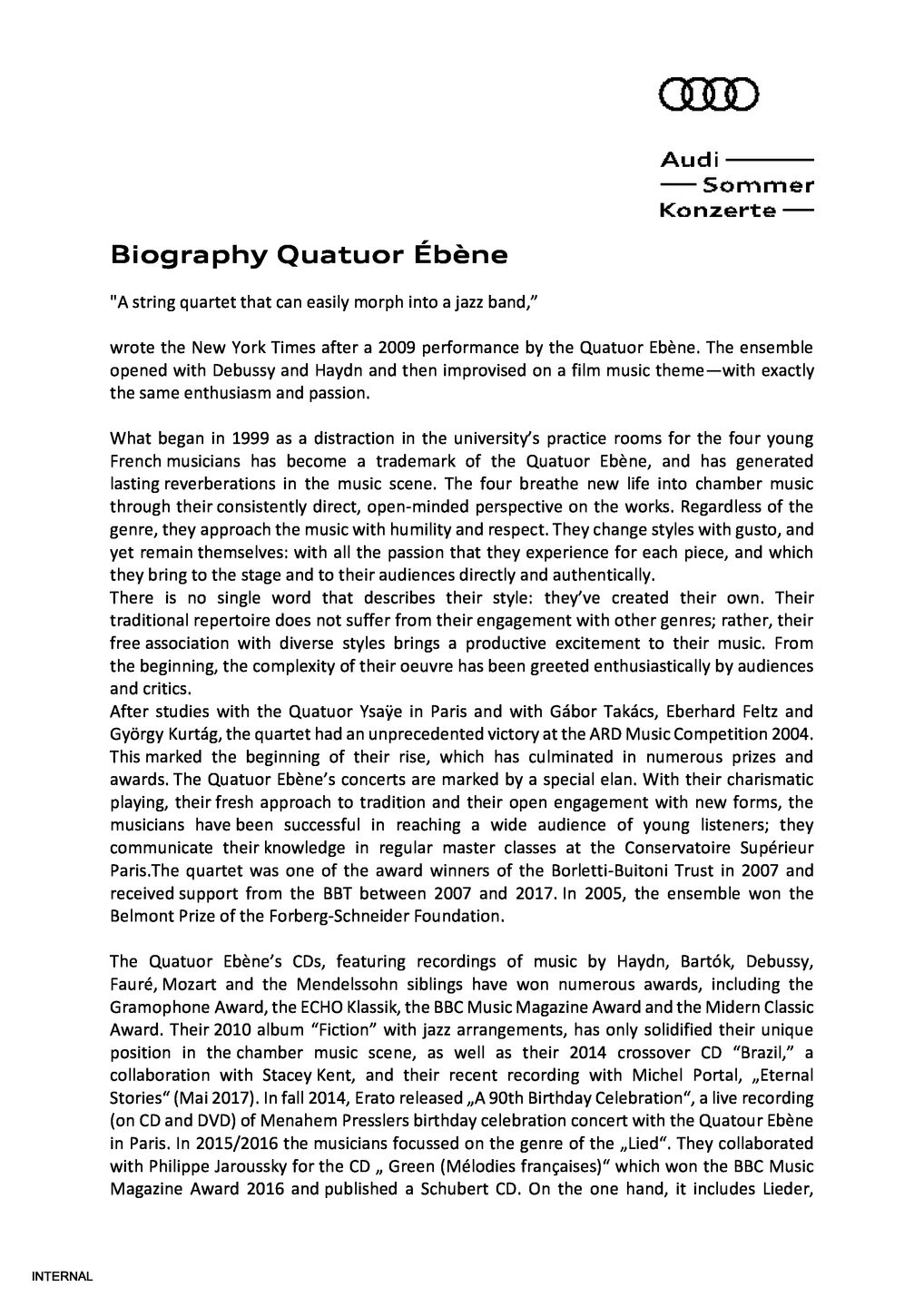 Biography Quatuor Ébène