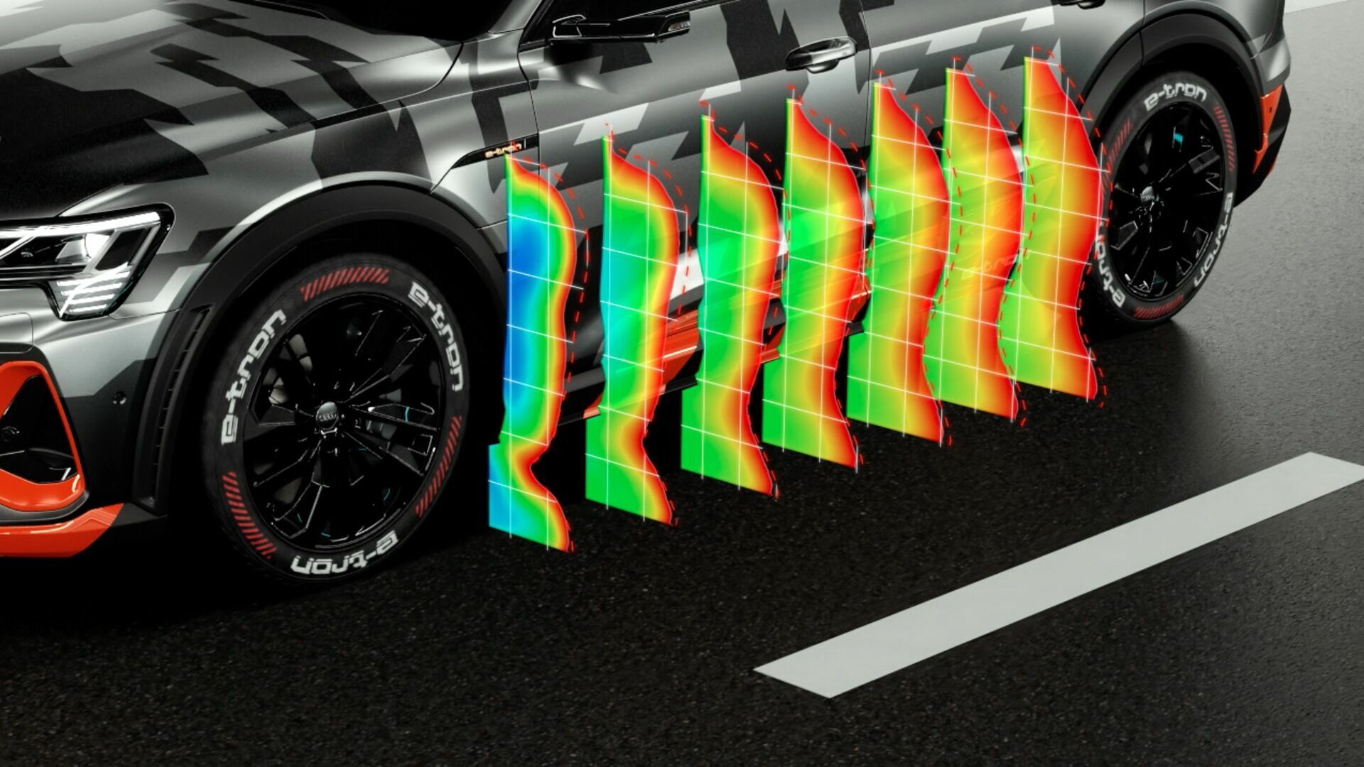 Animation: Aerodynamik des Audi e-tron S Sportback Prototyp