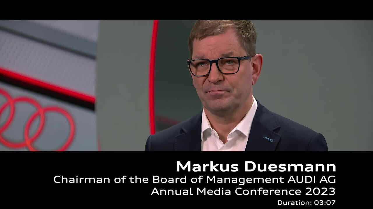 Footage: Statement from Markus Duesmann at the Audi Annual Media Conference 2023   EN