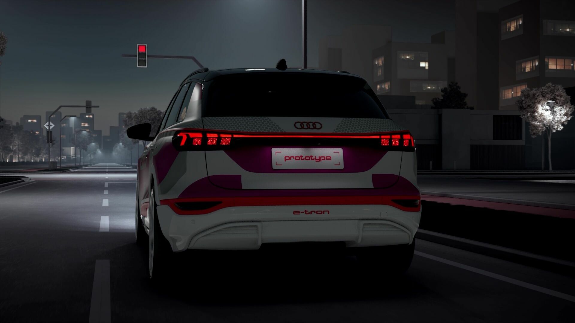 Audi Q6 e-tron Prototyp – Digitale OLED-Heckleuchten – Animation