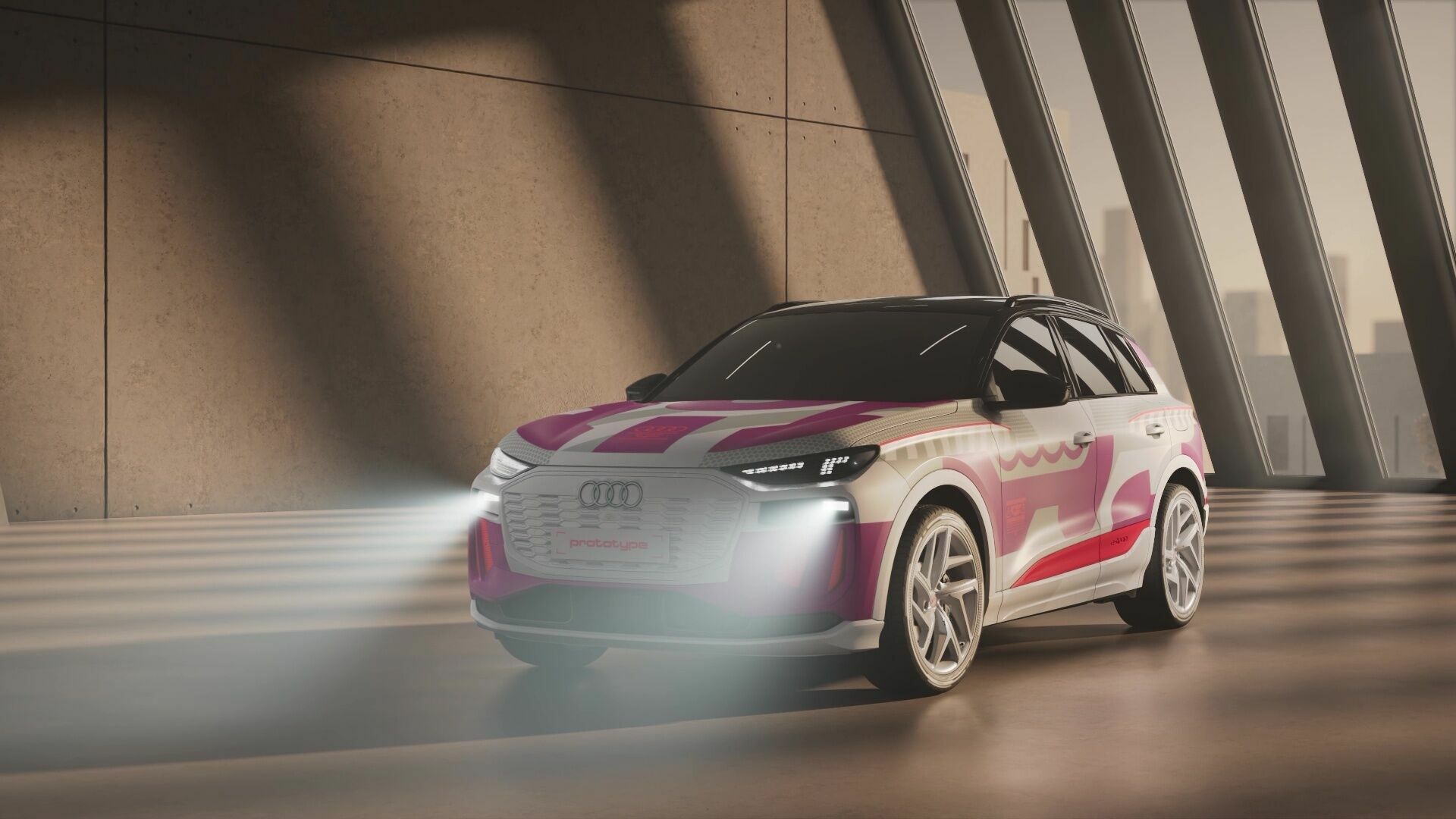 Audi Q6 e-tron prototype – Digital light signature and Matrix LED headlights – Animation