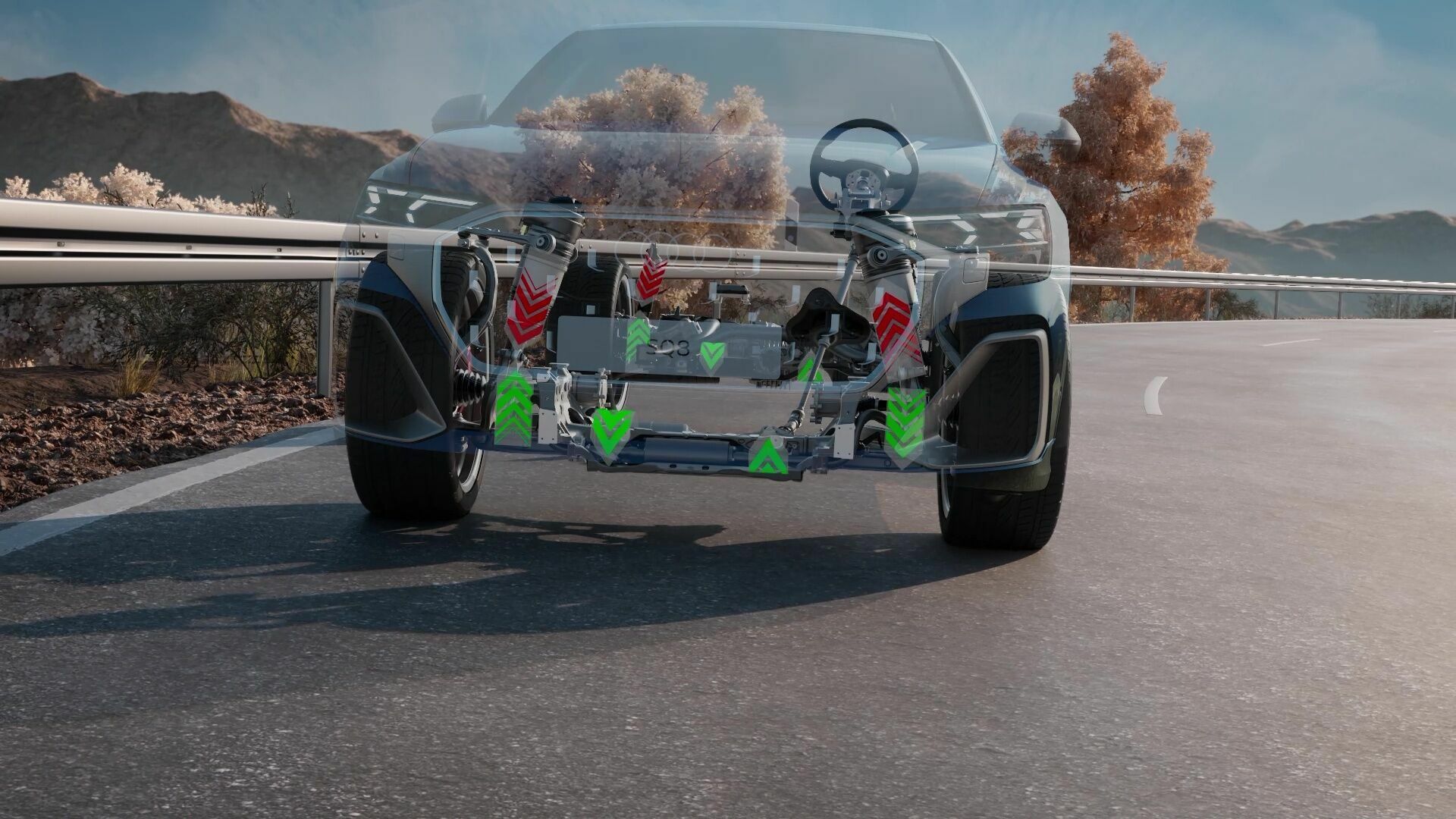 Audi SQ8 – Adaptive air suspension plus, eAWS, Sportdifferenzial und Allradlenkung – Animation