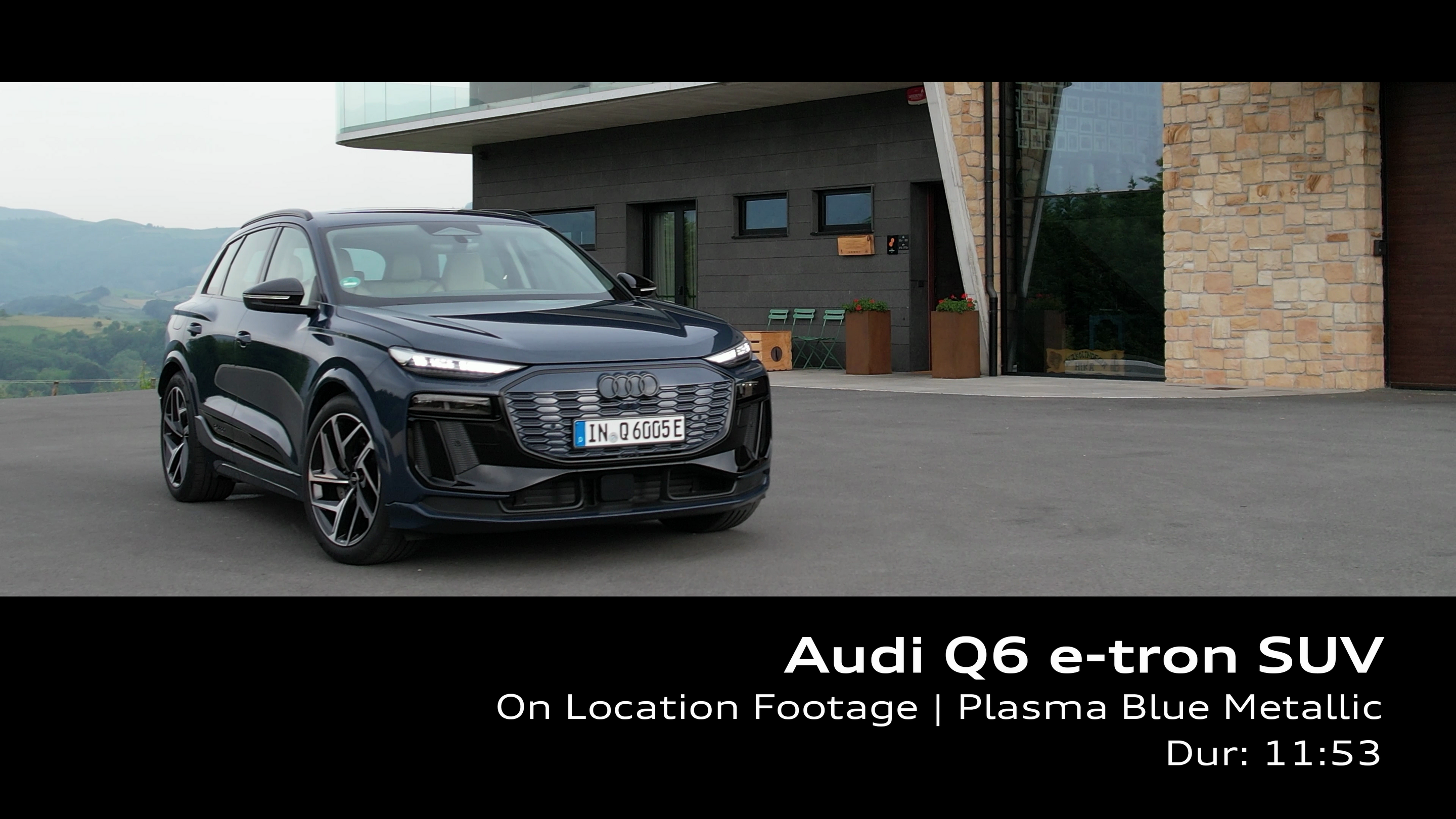 Audi Q6 e-tron SUV Plasma blue metallic - Footage (on location)